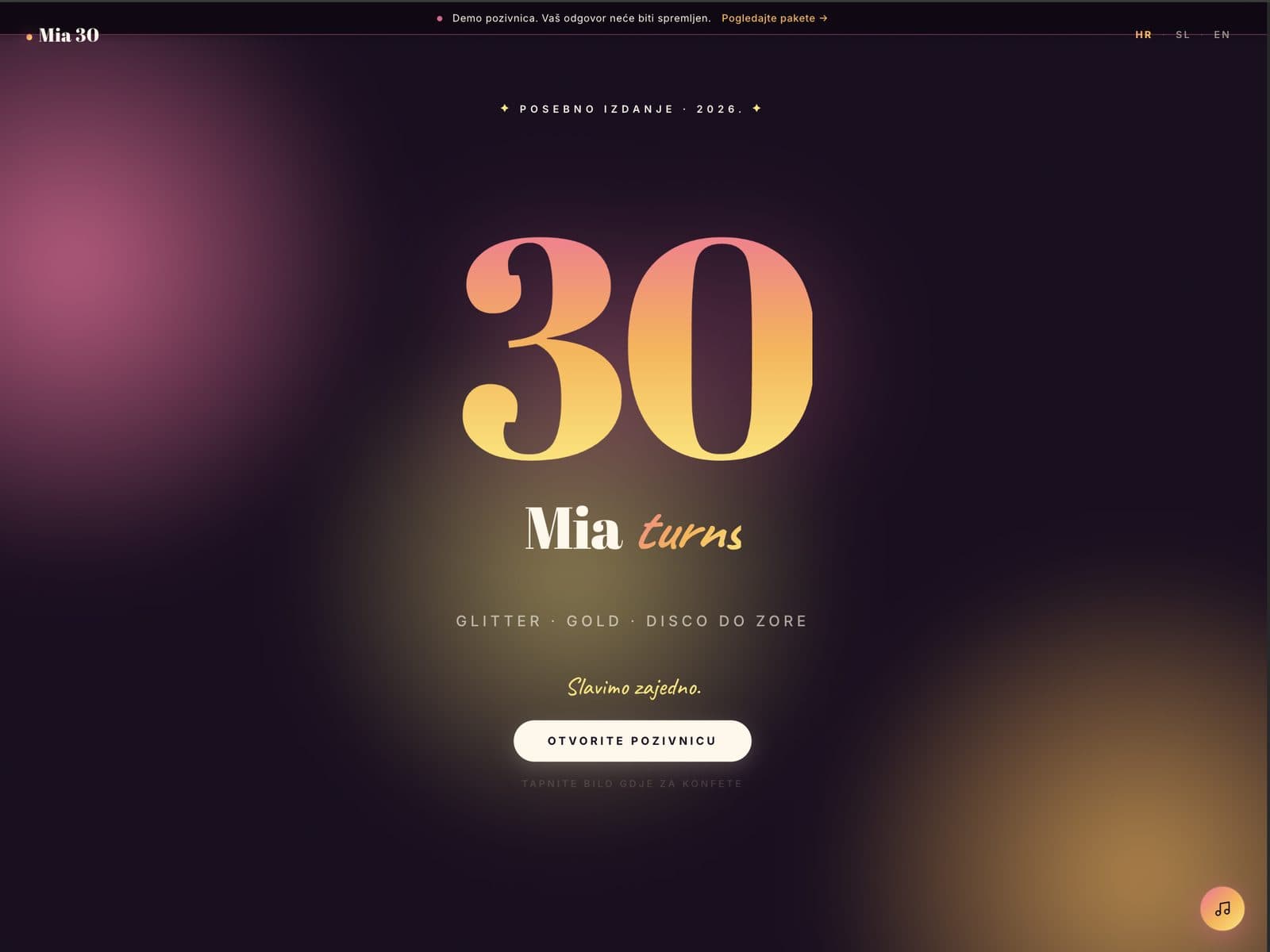 Mia · 30. rođendan — pregled pozivnice